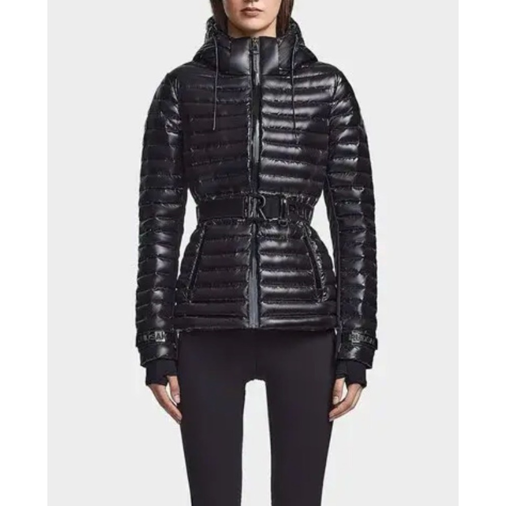 Rudsak Black Recycled Semi-Gloss Puffer Jacket Belted Hooded Women Medium